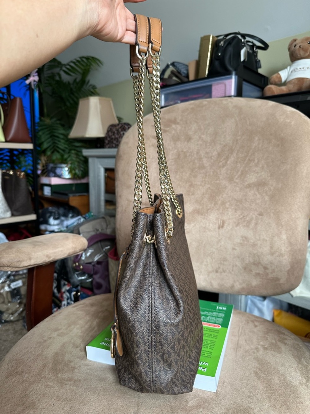 Michael Kors Jet Set Logo Chain Shoulder Bag Brown Coated Canvas Good Condition - Picture 5 of 15